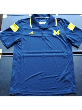 University of Michigan Blue & Yellow Adidas Short Sleeve Polo Shirt Small